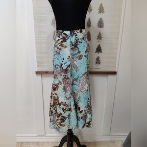 Cleo Aqua Blue Paisley Floral Maxi Skirt Size 10 - Made in Canada Boho